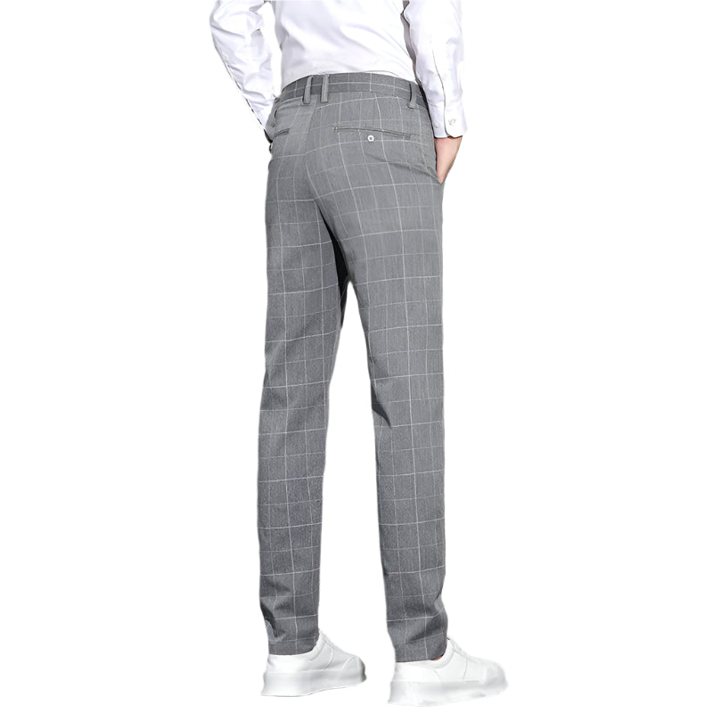 Heren modieuze zakelijke casual formele broek effen kleur eenvoudig geruit slim fit rechte pijpen heren casual formele broek