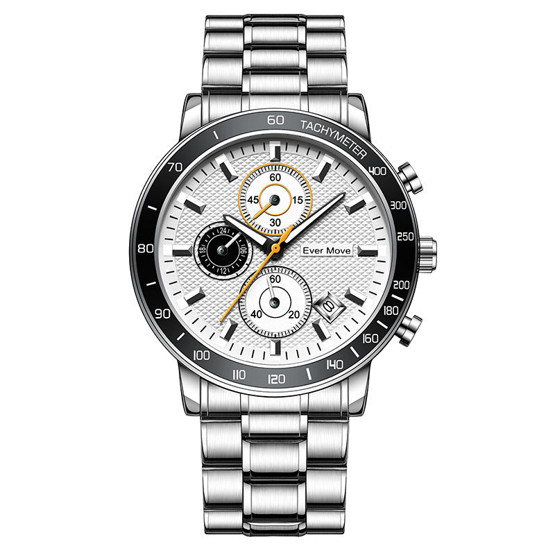 Orologio al quarzo da uomo Ever Move, impermeabile, per adulti, con tre lancette, cinturino in acciaio, piccolo orologio luminoso