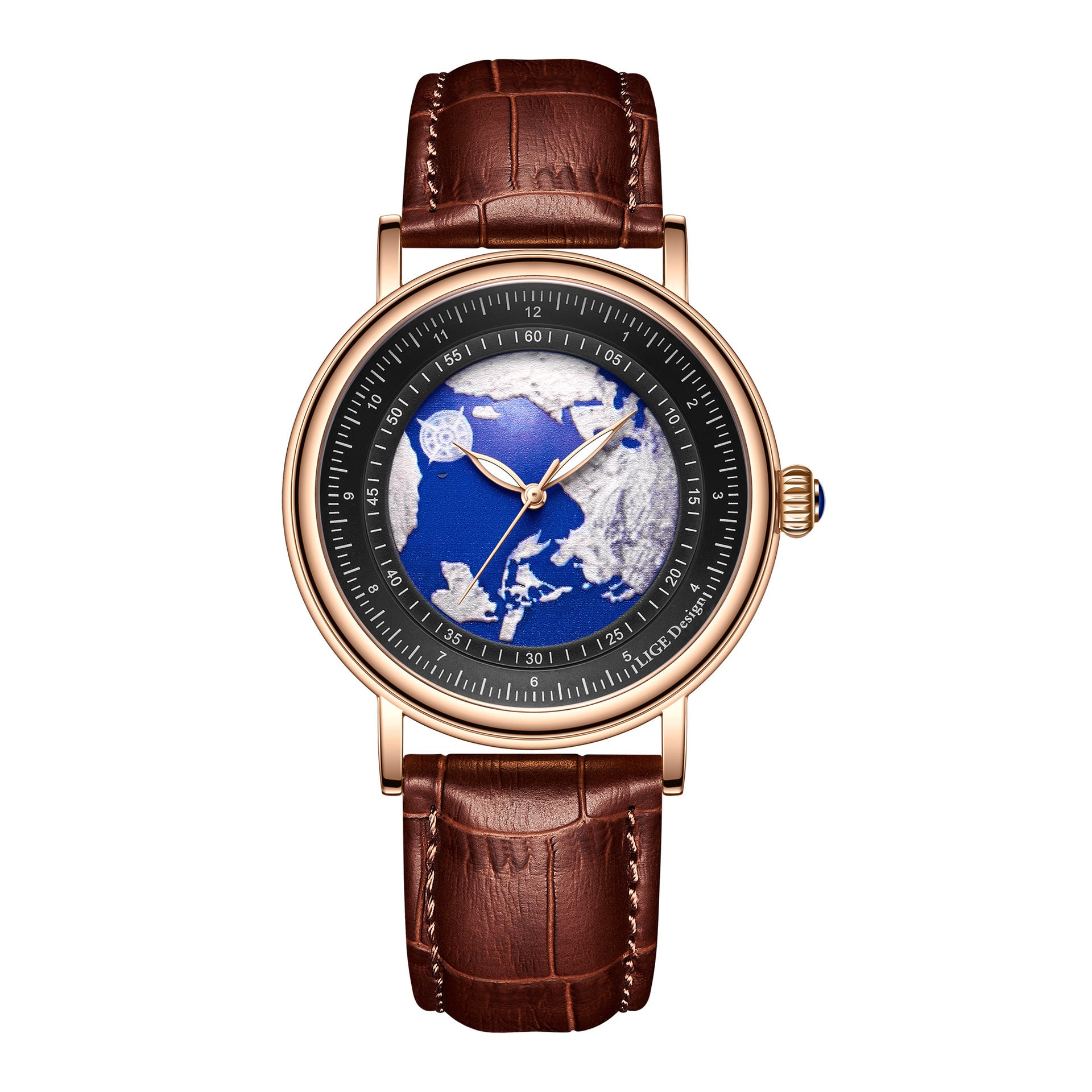 LIGE Brand Women's Quartz Watch World Map Unique Design Waterproof Analog Original Leather Band Women's Quartz Watch