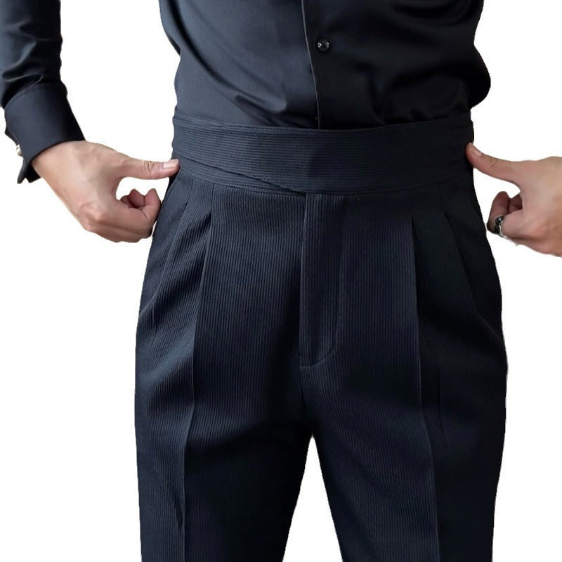 Men's Versatile Italian Button Gorkha District High Waist Straight Drooping Pant