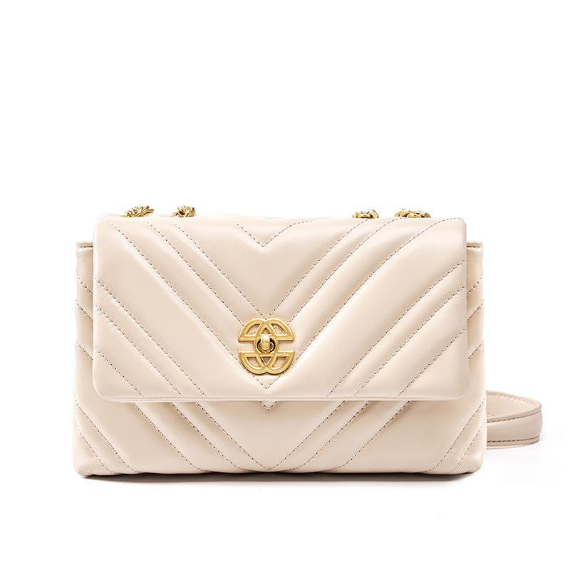 Women's Fashionable Shoulder Bag Orginal Cowhide Leather Large Capacity Women's Chain Square Shoulder Messenger Bag - Acquisti Online