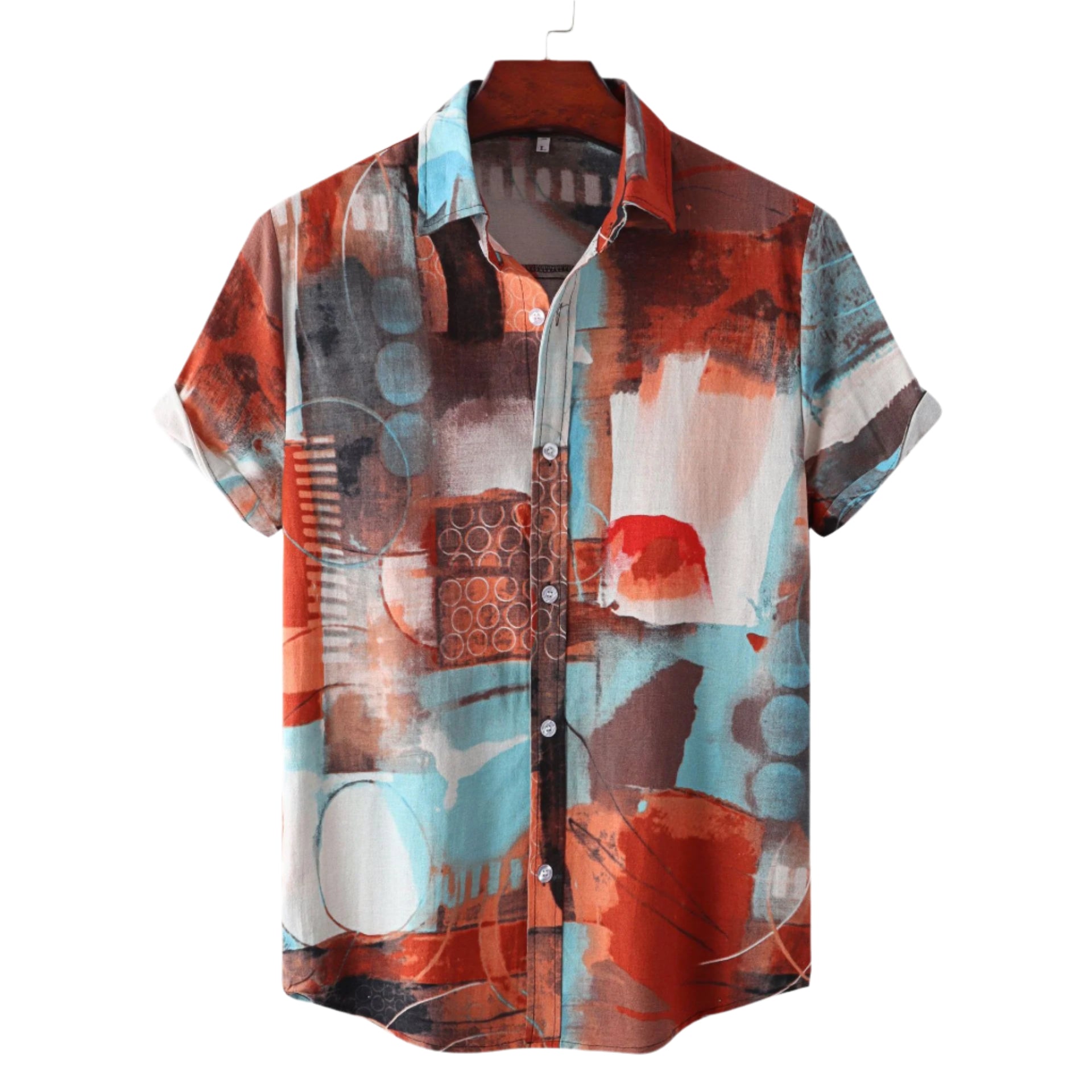 Men's Fashionable Casual Shirt Solid Color Vintage Print Casual Shirt Loose Fit Short Sleeve Men's Casual Shirt