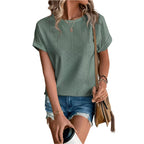 Damestops met borduurwerk, casual ronde hals en korte mouwen, trendy T-shirts