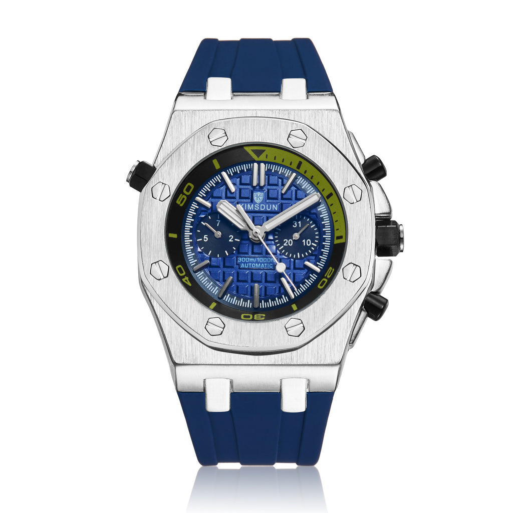 Orologio da uomo Kimsdun di lusso, meccanico automatico, cinturino in vera gomma, classico orologio meccanico automatico impermeabile di alta qualità