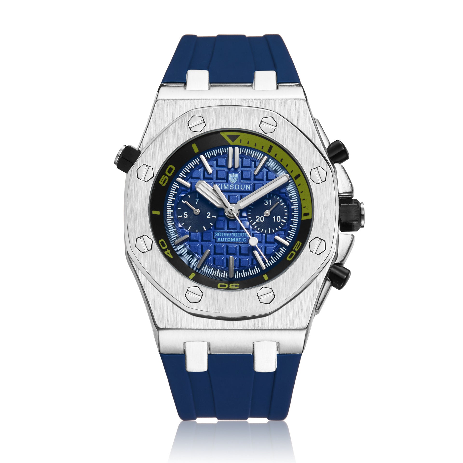Orologio da uomo Kimsdun di lusso, meccanico automatico, cinturino in vera gomma, classico orologio meccanico automatico impermeabile di alta qualità