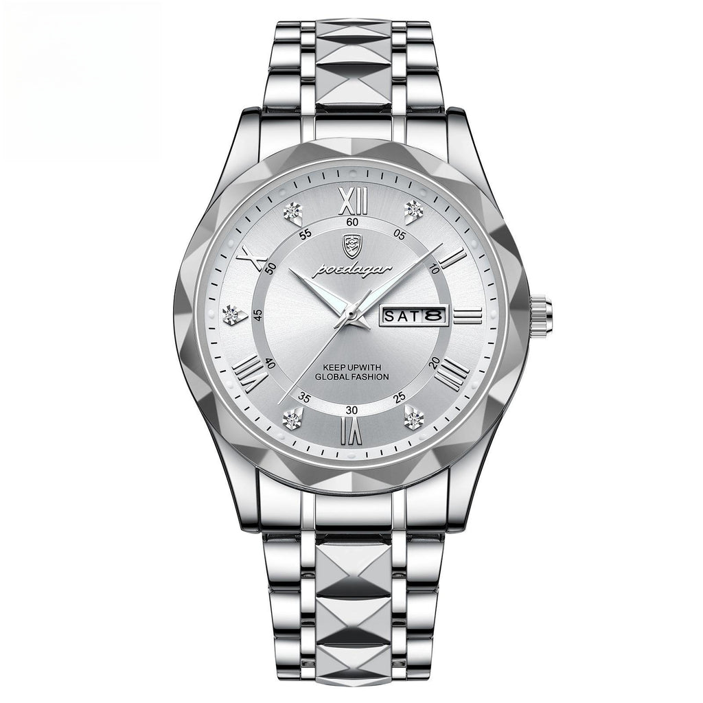 Waterdicht herenhorloge met dubbele kalender en lichtgevend quartzhorloge
