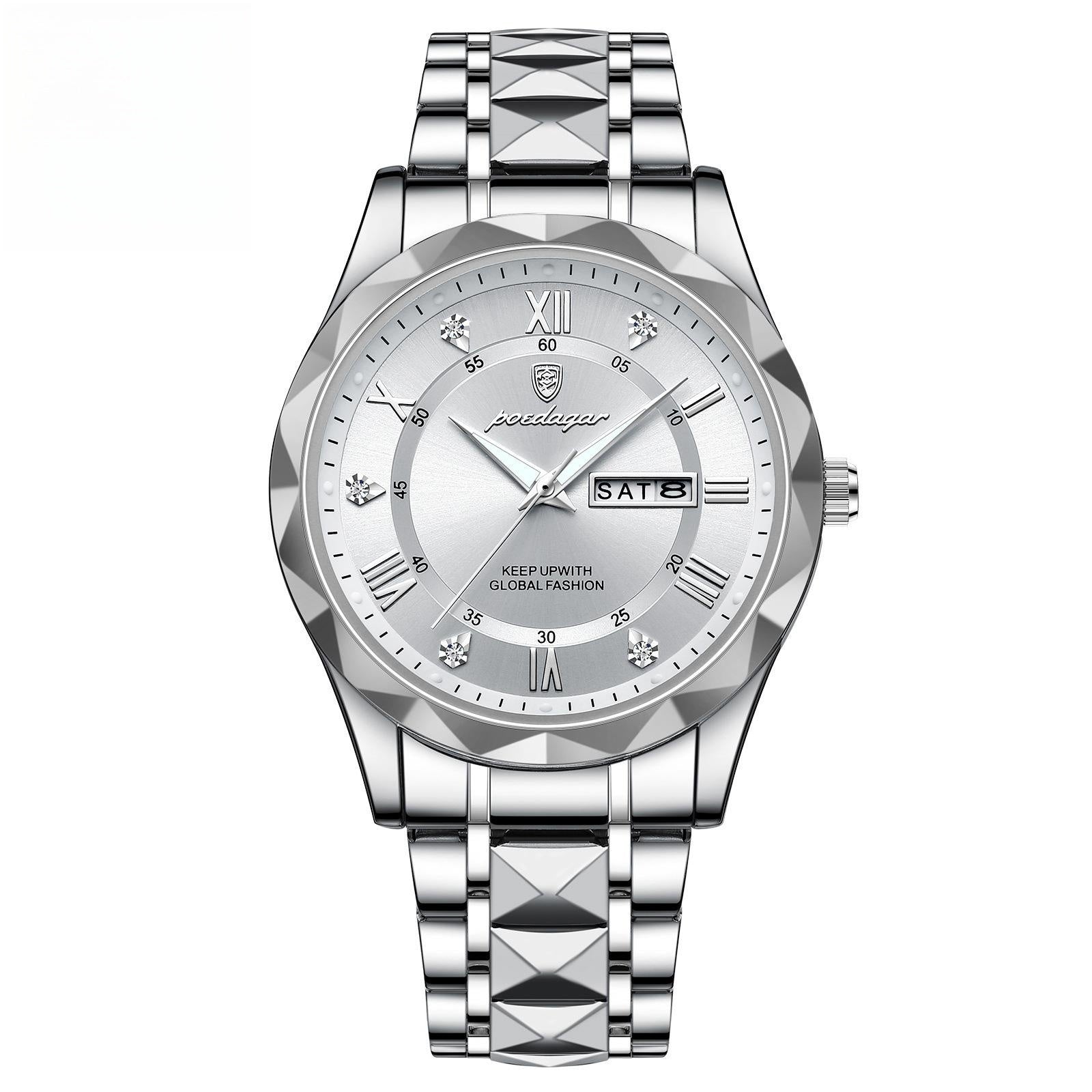 Orologio Poedagar da uomo, alla moda, casual-elegante, impermeabile, doppio datario, movimento automatico al quarzo luminoso