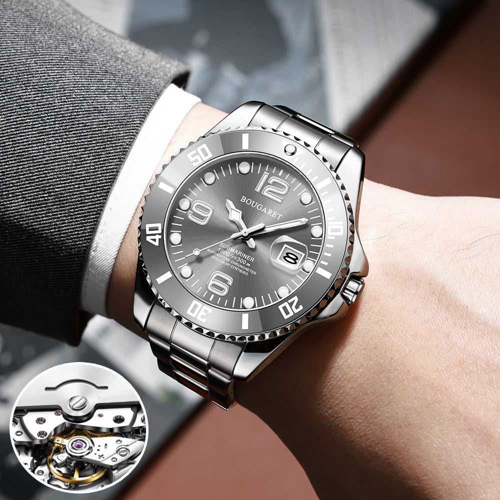 Fashion Men's Watches Stainless Steel Waterproof Quartz Wrist Watch Simulated Mechanical Movement Mineral Mirror Diver