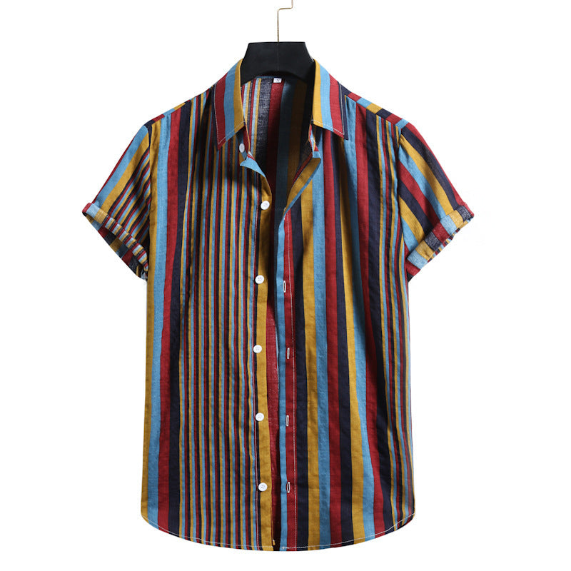 Men's Fashionable Casual Shirt Cotton Fiber Lapel Collar Slim Fit Floral Shirt Cotton Short-sleeved Men's Casual Shirt