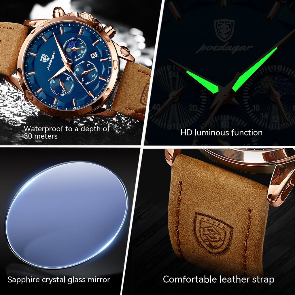Poedagar Men's Business Casual Watch Waterproof Automatic Quartz Movement Man Fashion Watch - Acquisti Online