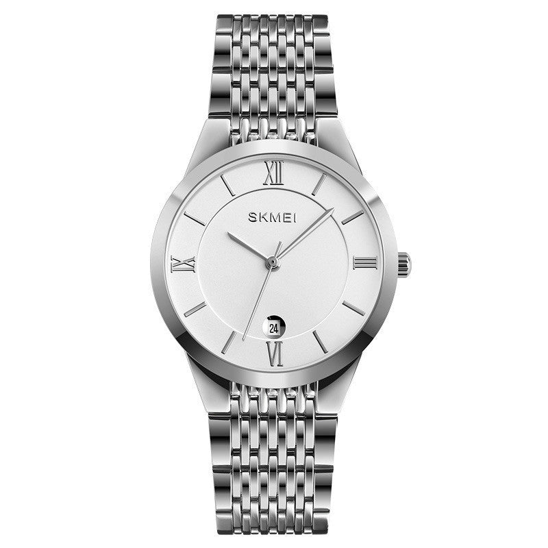 SKMEI Brand Couple Quartz Watch Luxury Stainless Steel Band Waterproof Auto Date Simple Quartz Couple Wristwatch