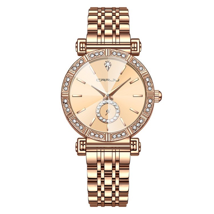 CRRJU Luxury Quartz Wrist watches for Women Stainless Steel Bracelet Rhinestones Bling Dail Elegant Ladies Quartz Watch