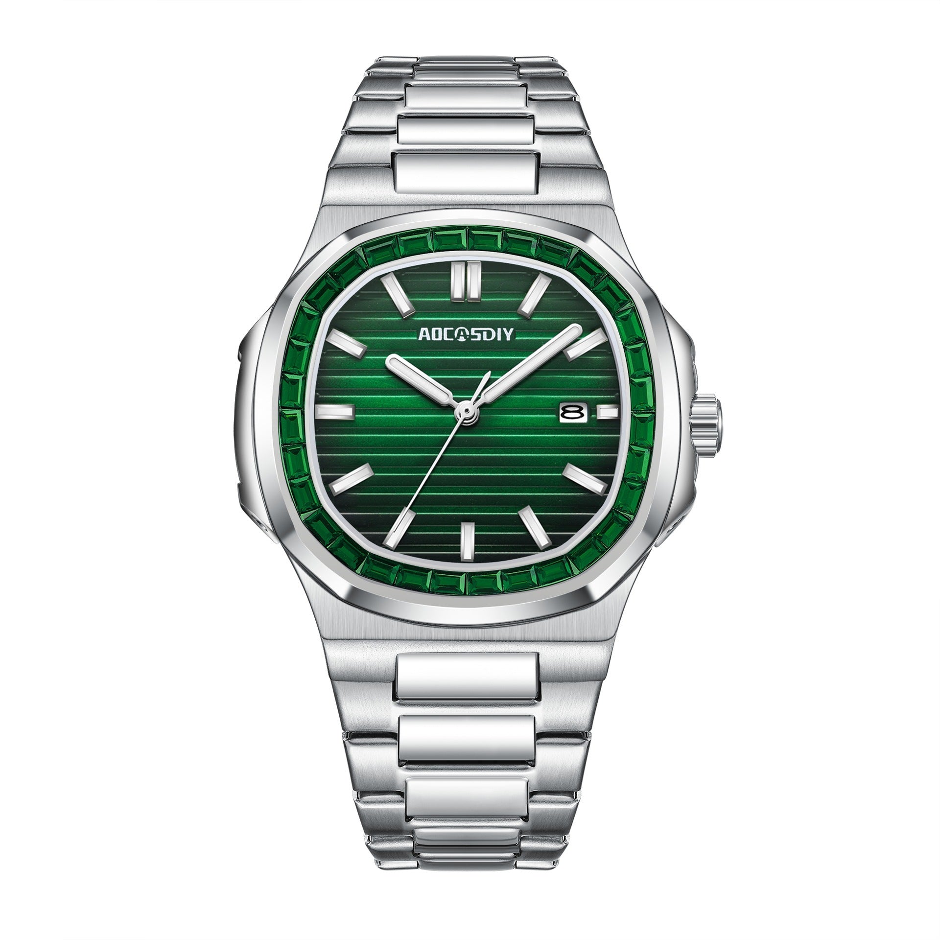 AOCASDIY Top Luxury Brand Fashion New Men's Waterproof Watch with Super Luminous Square Diamond Quartz Watch Full Steel Belt Watch