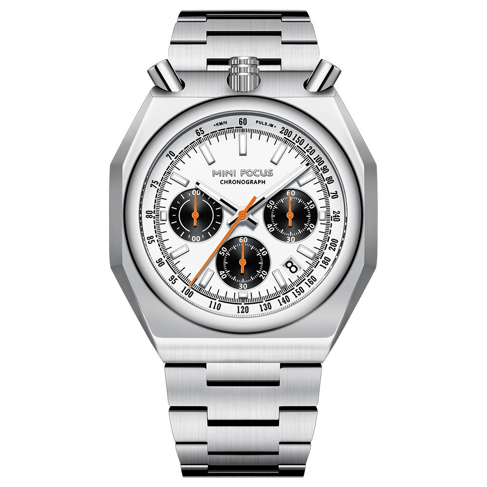 Men's Luxury Mini Focus Retro Style Men's Quartz Watch with Multifunctional Pulse Meter Steel Belt Alloy Dial-0601G