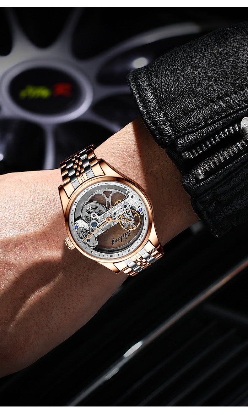 AILANG Hollow Transparent Automatic Mechanical Watch for Men Leather Strap Skeleton Men's Watch