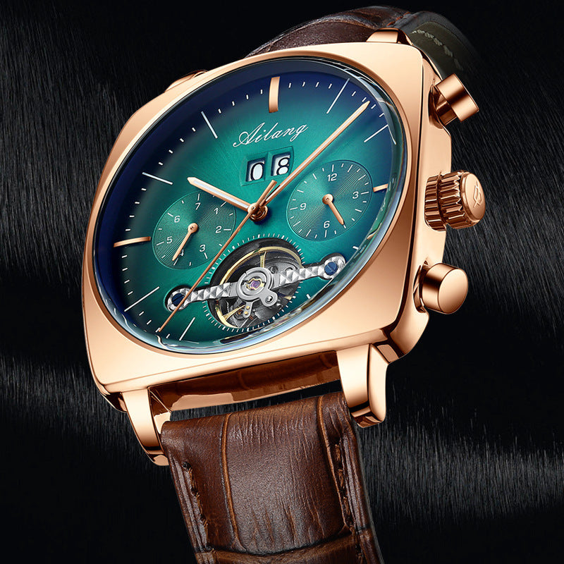 Ailang Men's Fashion Classic Watch Automatic Mechanical Movement Waterproof Luminous Leather Band Man Watch - Acquisti Online