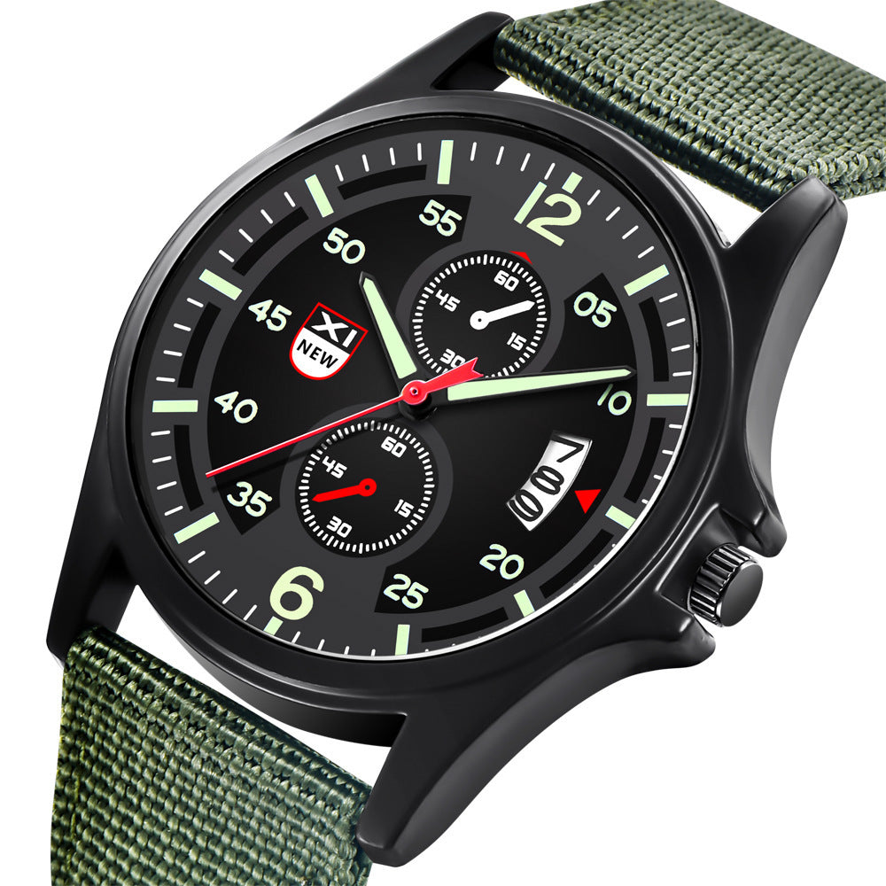 Orologio da polso da uomo al quarzo analogico, impermeabile, in nylon militare, con data, da uomo, con calendario, al quarzo