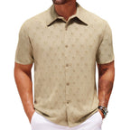 Hollow Jacquard Zomer Casual Korte Mouw Herenoverhemd