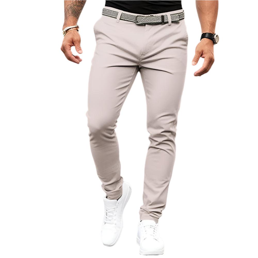 Men's Pure Color Tight Pocket Zipper Business Casual Slim-fitting Pant