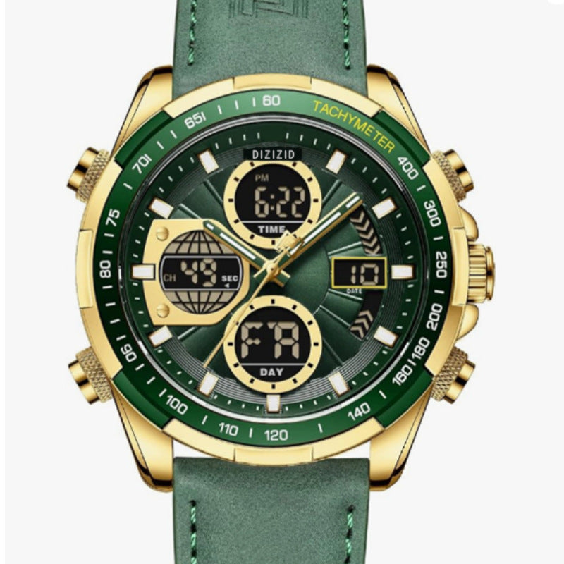 Orologio da uomo di lusso di alta marca, al quarzo, digitale, militare, sportivo, da polso in vera pelle.