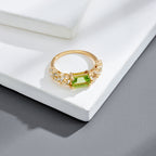 S925 Zilver Plating K Goud Ingelegde Rechthoekige Groene Olijf Ring