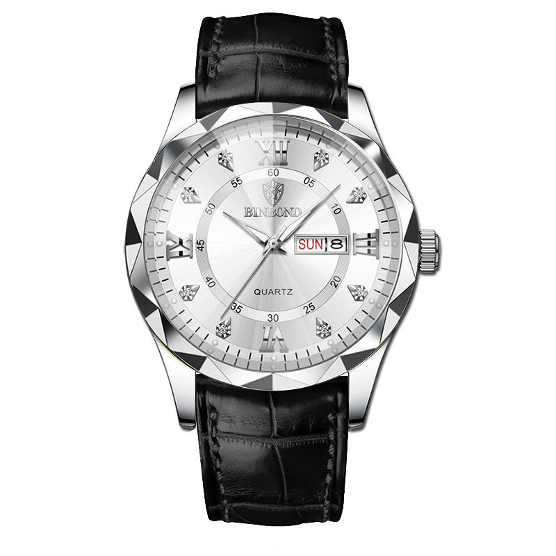 BINBOND Top Brand Luxury Fashion Men's Quartz Watch Waterproof Week Date Watch Men's Sports Watch Stainless Steel Quartz Wristwatch Genuine Leather Men's Waterproof Leisure watch