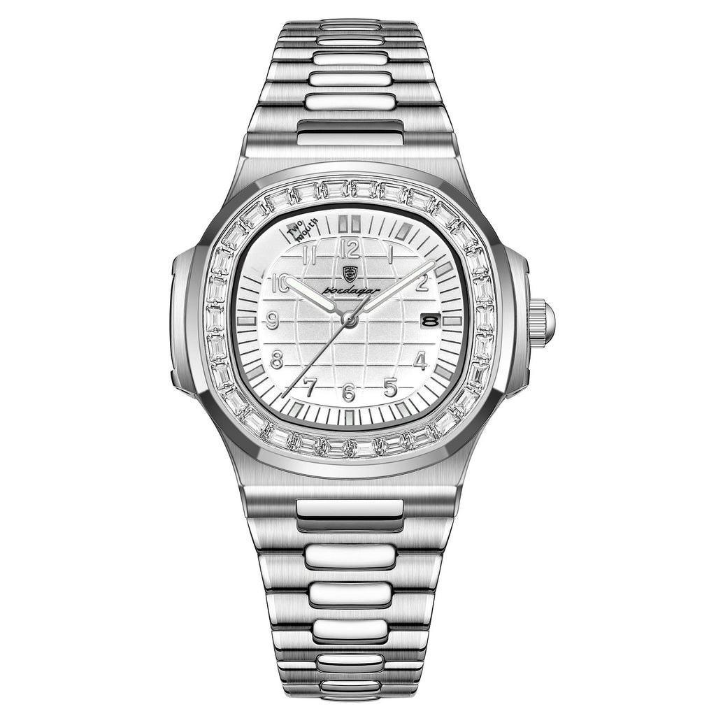 POEDAGAR Fashion Square Watch Men with Date Stainless Steel Quartz Wrist Watch High Quality Waterproof Luminous Men's Watch