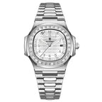 POEDAGAR Fashion Square Watch Men with Date Stainless Steel Quartz Wrist Watch High Quality Waterproof Luminous Men's Watch