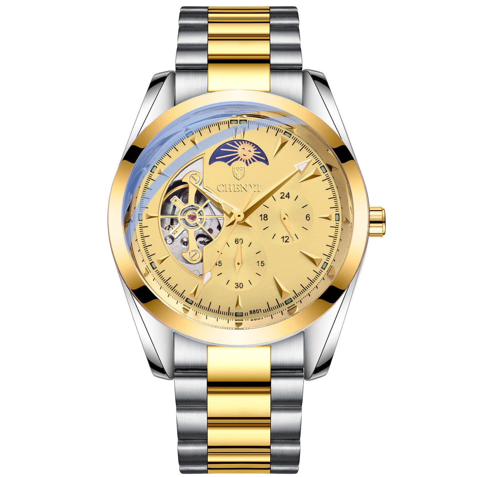 Orologio meccanico automatico da uomo impermeabile con sole, luna e stelle