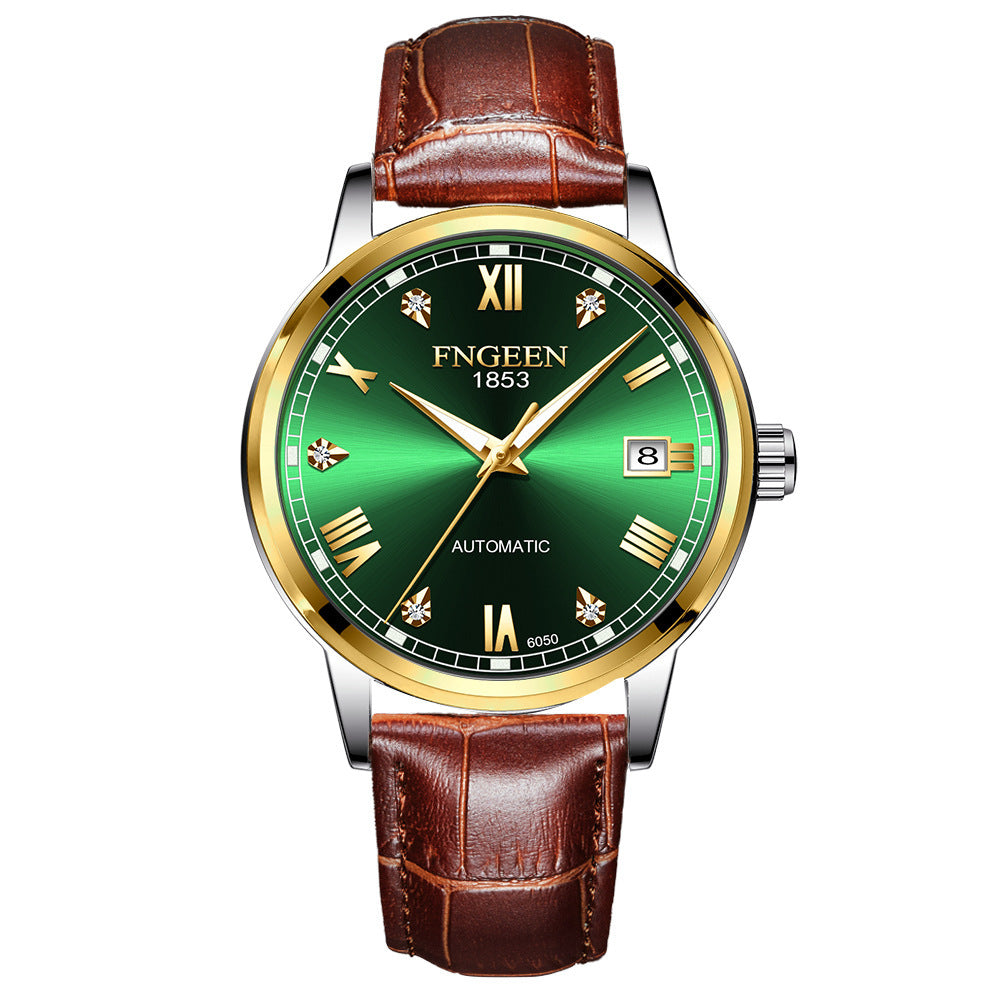 FNGEEN Top Brand Luxury Fashion Green Mechanical Watch for Men Stainless Steel Waterproof Sports Automatic Calendar Men's Watch - Acquisti Online