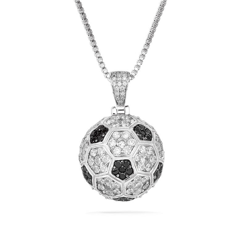 Women Fashionable High Quality Sterling Silver Hip Hop Iced Football Pendant Necklace CZ Stones Fashion Necklace