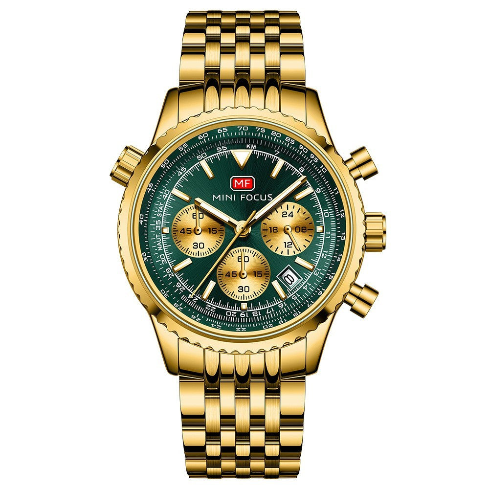 MINI FOCUS Men Multifunction Chronograph Calendar Luminous Business Quartz Watch