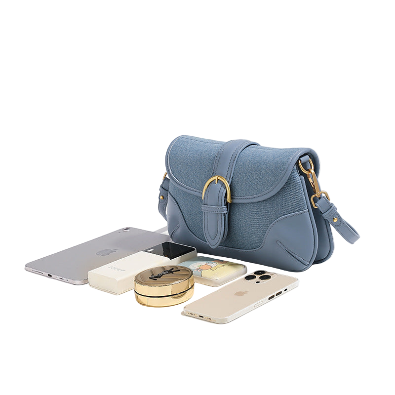 Modieuze schoudertas voor dames, meerdere zakken, grote capaciteit, retro denimblauwe okseltas, modieuze schoudertas voor dames