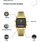 LIEBIG L1030 Man Sports Golden Color Steel Strap Dual Display Watch - Acquisti Online