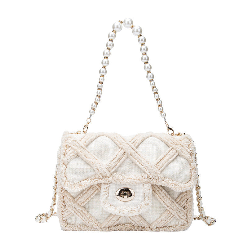 Women's  Fashionabe Shoulder Bag Large Capacity Crossbody Bag Women's Fashion Lingge Pearl Cloth  Shoulder Messenger Bag