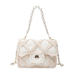 Women's  Fashionabe Shoulder Bag Large Capacity Crossbody Bag Women's Fashion Lingge Pearl Cloth  Shoulder Messenger Bag