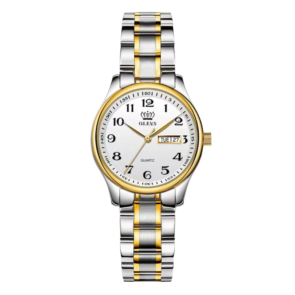 OLEVS Luxury Couple Quartz Watch Elegant Stainless Steel Watch Luminous Waterproof Week Date Quartz Wristwatch - Acquisti Online