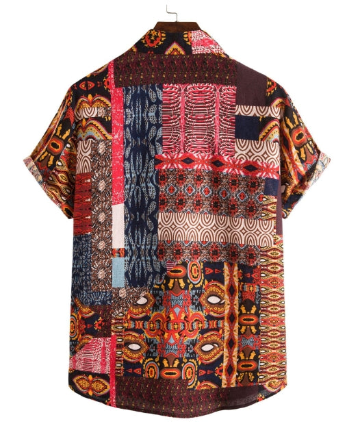 Men's Fashionable Casual Shirt Solid Color Polyester Fiber Plus Size Men's Casual Digital Printed Men's Short Sleeve Shirt