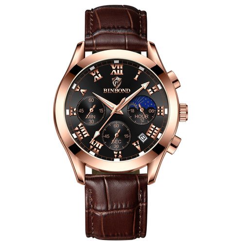 BINBOND Luxury Quartz Watch for Men Fashion Business Calendar Minimalist Wristwatch Sport Leather Watches Man Waterproof Luminous Men's Watch - Acquisti Online