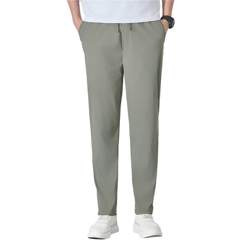 Men's Fashionable Ice Silk Pants Quick-drying Thin Loose Straight Men's Trousers Double Layer Belt Fashion Men's Trousers