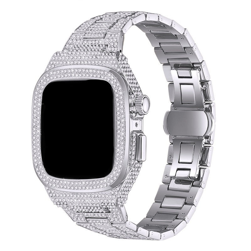 Women Luxury Smart Watch Rhinstone Crafted Case Apple Watch Multi Mode Stainless Steel Band Iwatch Series 8 7 6 SE 5 4