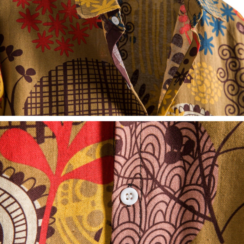 Men's Fashionable Casual Shirt Solid Color Pure Cotton Printed Short-sleeved Men's Fashion Casual Hawaiian Shirt