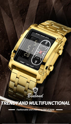 Binbond Men's Steel Belt Electronic Watch Double Inserts Multi-Functional Waterproof Quartz Movement Watch - Acquisti Online