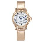 Women's Fashion Leather band Stainless Steel Classic Casual Quarzt Watch Sparkling Stone Crafted Quartz Watch