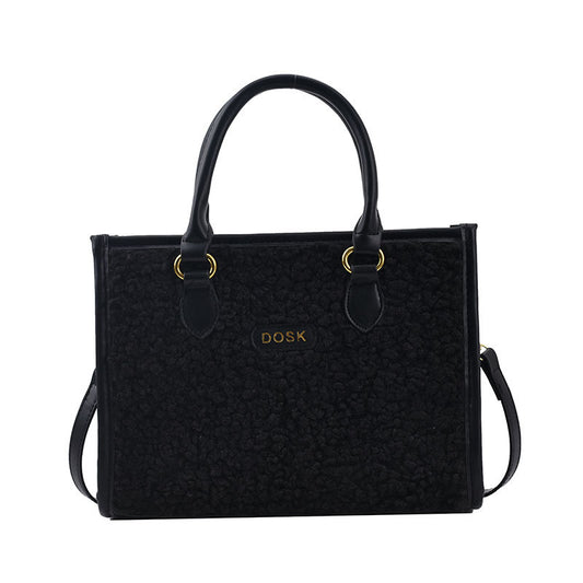 Women's Winter Solid Color PU Lamb Wool Small Square Bag