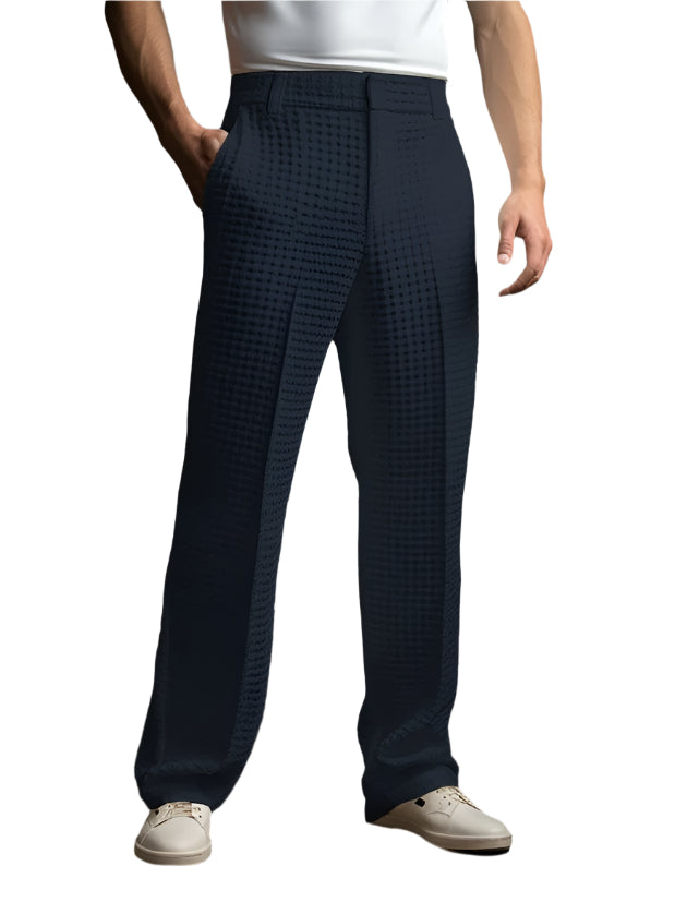 Men's Fashionable Business Casual Formal Pants Solid Color Micro-Elastic Versatile Straight Men's Fashion Waffle Pants - Acquisti Online