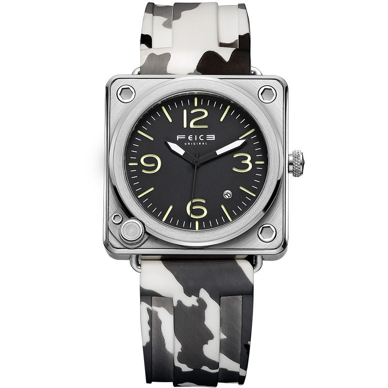 Orologio da polso alla moda con quadrante quadrato grande e meccanismo automatico