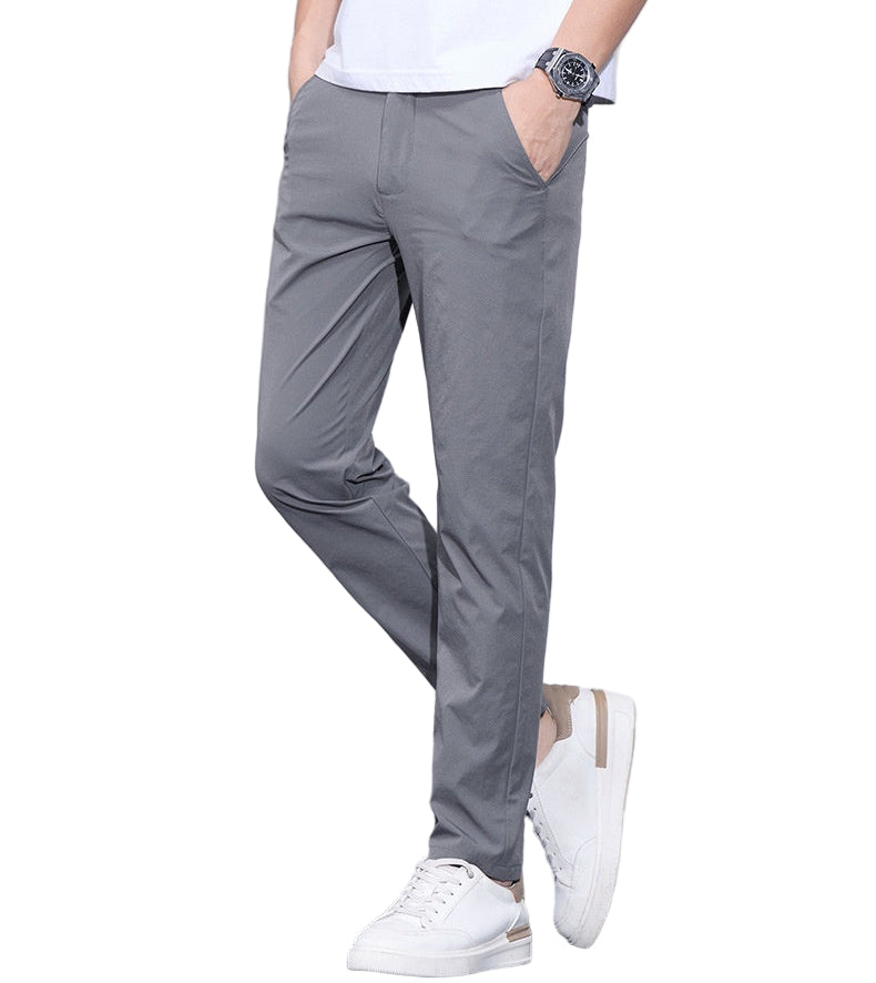 Heren modieuze zakelijke casual formele broek effen kleur ijs zijde casual broek Heren dunne slime fit formele casual broek