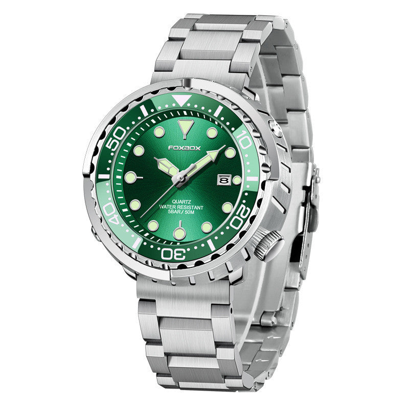 Orologio da uomo Foxbox alla moda con movimento al quarzo automatico, calendario luminoso, personalizzato, classico, a tre lancette, impermeabile