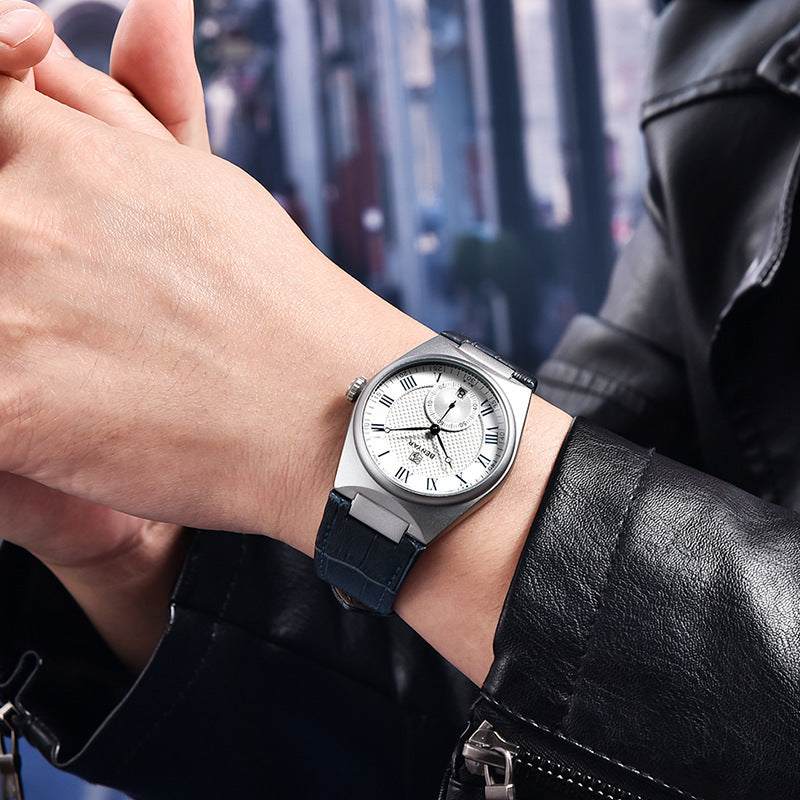 Benyar Men's Classic Fashion Watch Automatic Quartz Movement Watch Waterproof Leather Band Watch